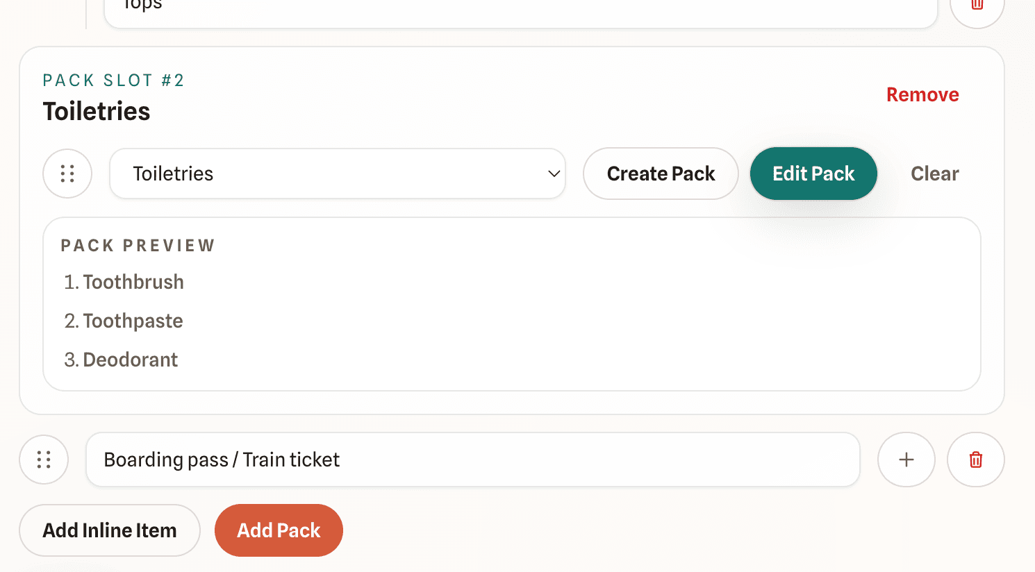 Pack within list